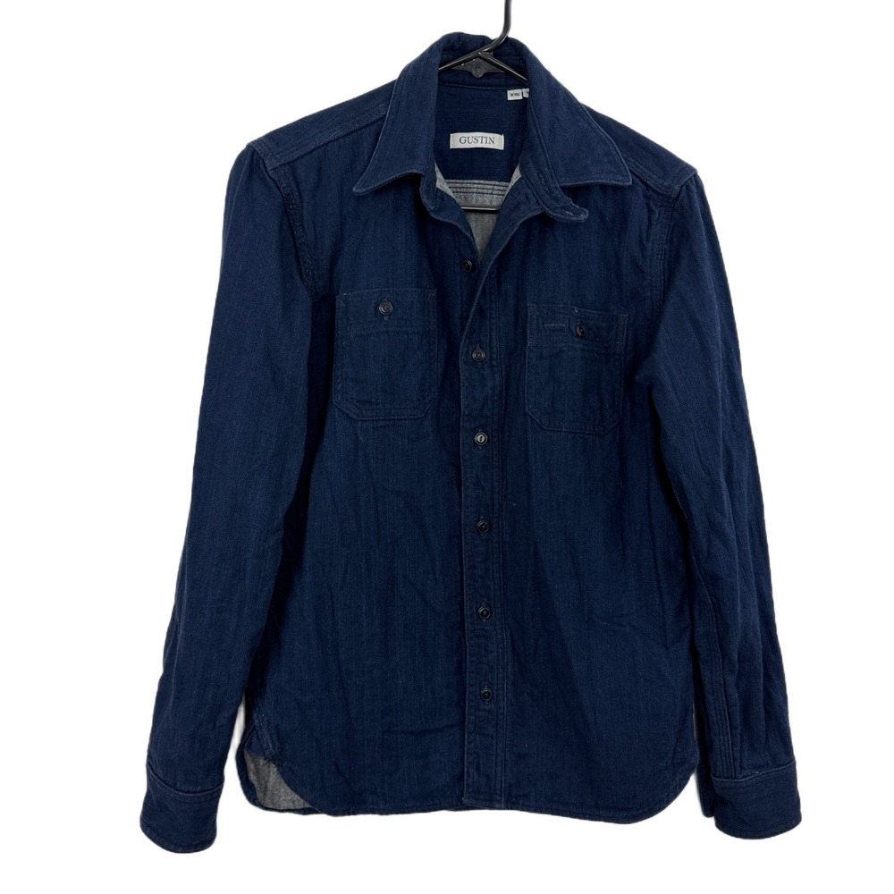 Gustin Workshirt Mens Size XS Indigo Slim Long Sleeve Button Up Chinstrap Cotton